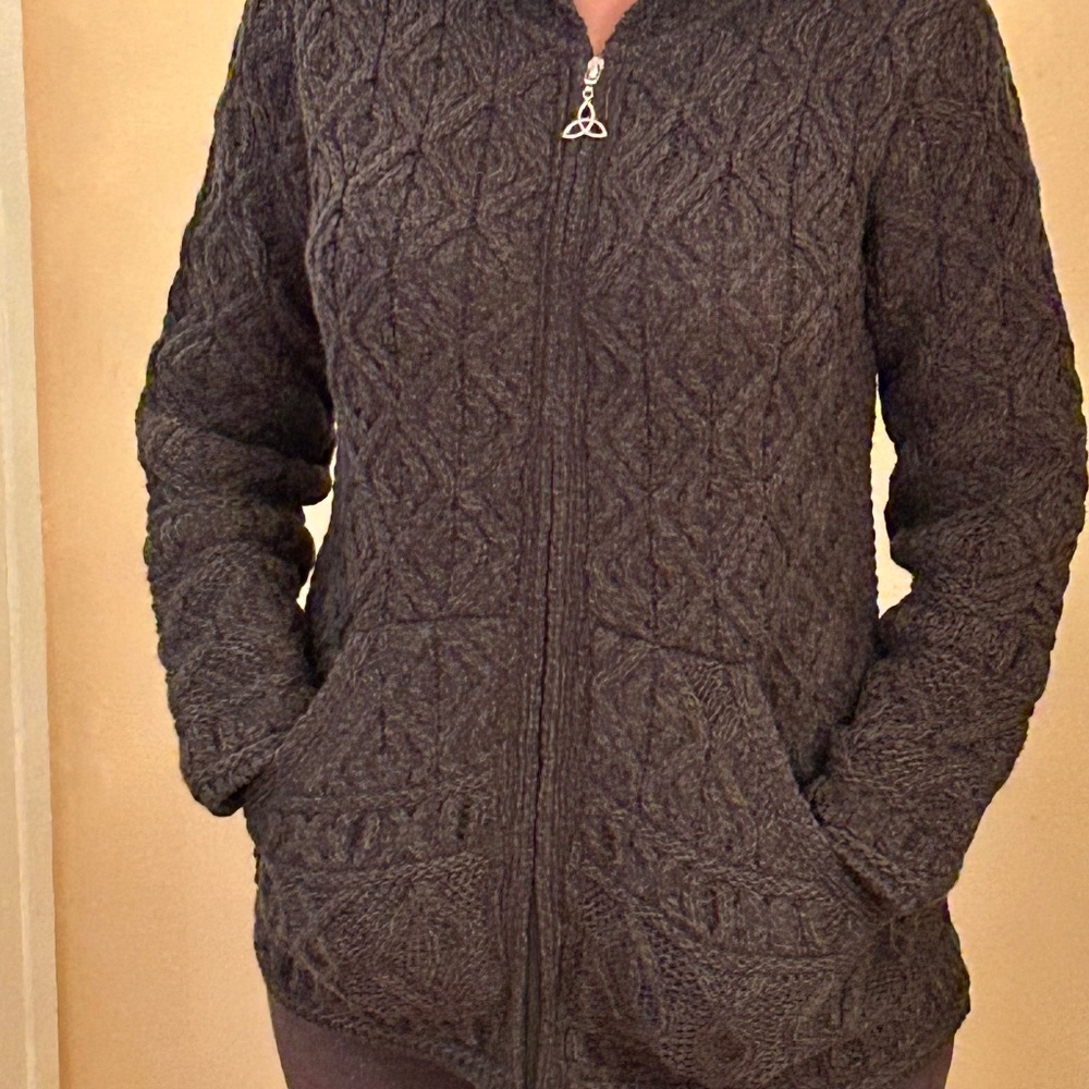 NWT Aran Crafts merino cable hoodie sweater cardigan S - Picture 12 of 16